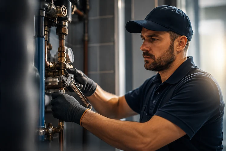Emergency plumber engineer attending a callout in Bristol
